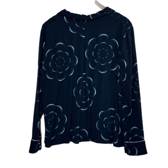 Soi Paris navy blue oversized floral print long sleeve blouse - Picture 2 of 4